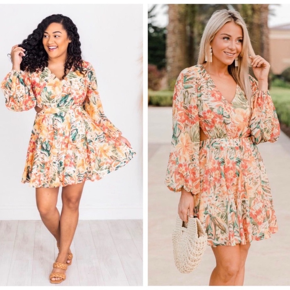 NEW* PINK LILY - Radiant Glow Tropical Cut Out Dress (Large)